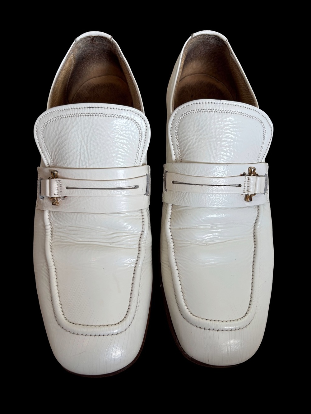 Vintage 1970s Rand by Savage Men’s White Patent Leather Disco Bit Loafers 8D